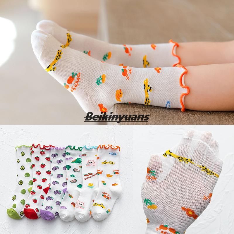 3 Paar/partij Meisjes Mesh Knie Hoge Sok Agaric Rand Kant Sok Peuter Kinderen Cartoon Animal Print Baby Hoop Sokken Baby