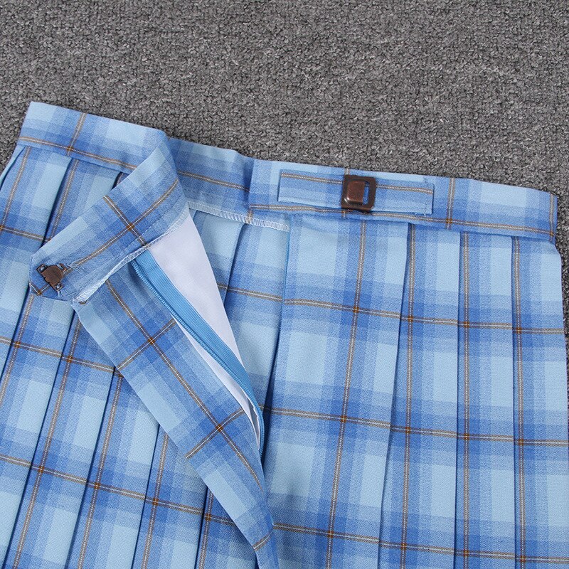 Female Japanese Girls JK Uniforms Short Skirts Light Blue Summer Plaid Pleated Mini Skirt