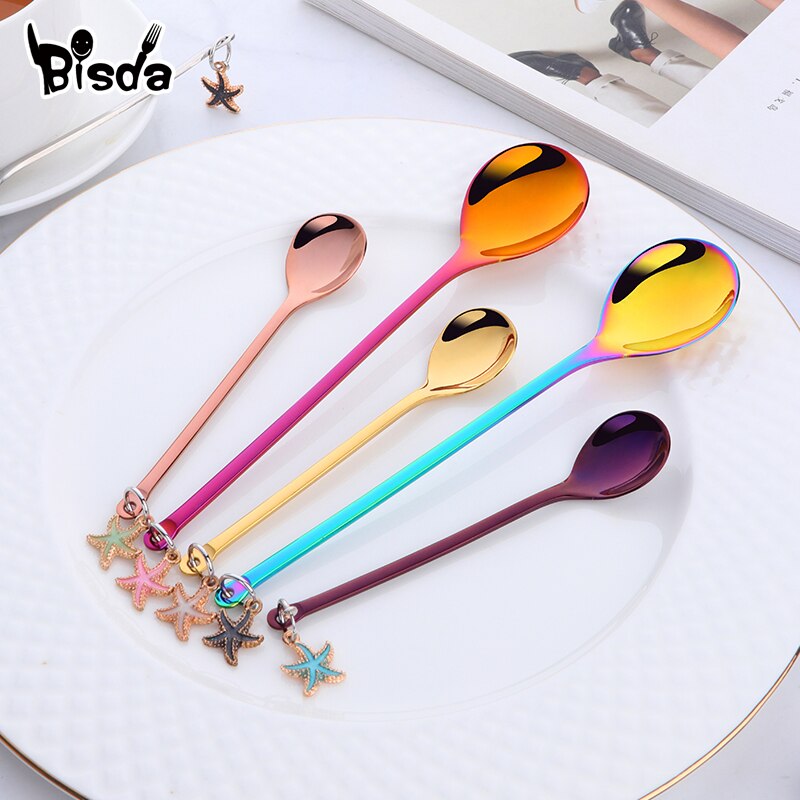 1Pc Kaffee Löffel Edelstahl Löffel für Nachtisch Kuchen Obst Kreative Abendessen-Löffel Gold Lange Suppe Scoop Kleine Tee Löffel Party