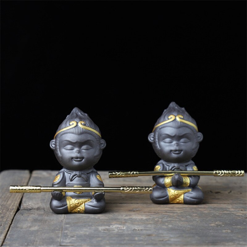 Ceramic Animal Statue Fish Tank Landscape Figurines Monkey King Ornament Tea Pet Home Decoration Accessories Car Craft