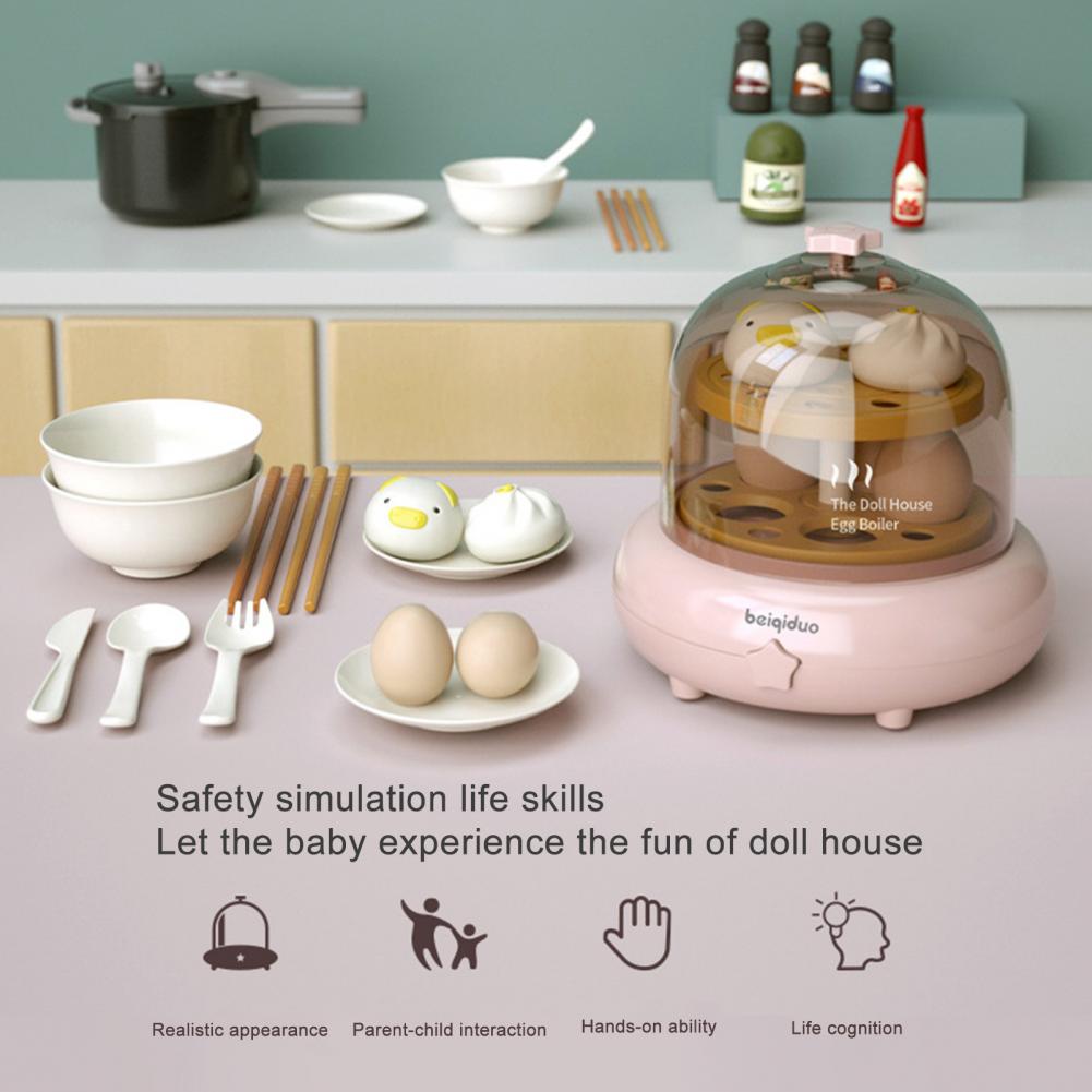 Hardboiled egg maker toy for intellectual development, pretend play egg kettle steamer toy with music and light for children