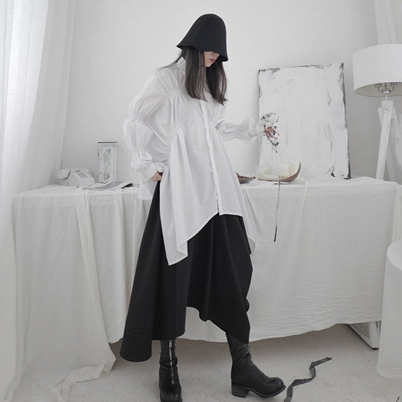 Xitao plissado blusa moda manga cheia primavera plissado único peito dividir mais tamanho pequeno fresco camisa casual zll4895