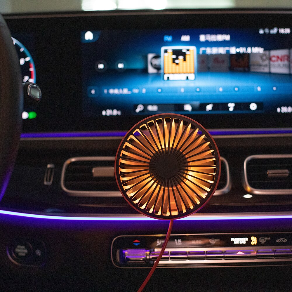 1 stk mini bil lufteventil klips vifte 3 hastigheter 360 ° rotasjon usb elektrisk kjølevifte med led lys bil elektriske apparater