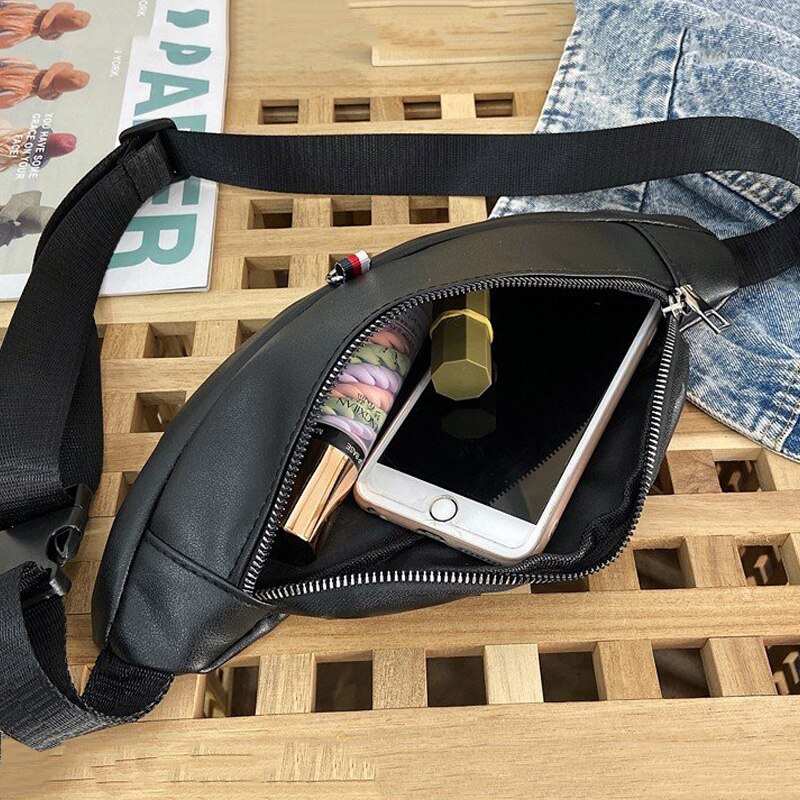 PU Leather Women Waist Bag Fanny Pack Black White Shoulder Crossbody Chest Bags Female Banana Belt Bag Hip Purse