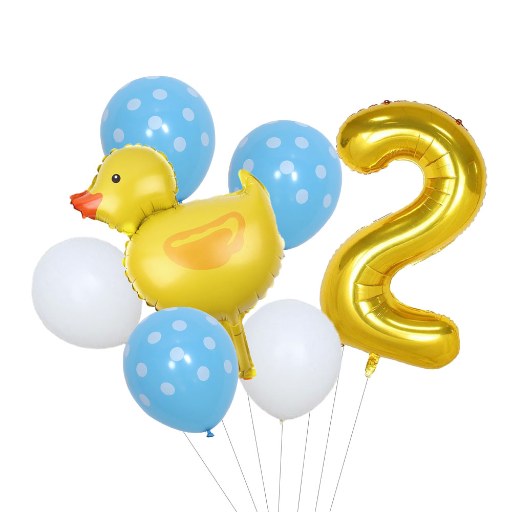 7Pcs Mini Duck Foil Balloons Set 32inch Gold Number Balloon for Kids Birthday Party Baby Shower Decoration Supplies: RUBY