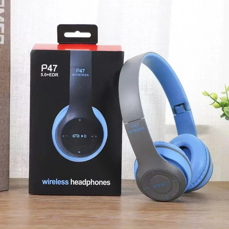 Gamer Stereo P47 Auricolare 5.0 Auricolare Bluetooth com Microfone Serie pieghevole Auricolare da gioco sportivo wireless per iPhone XiaoMi: Blu