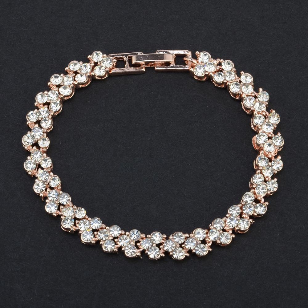 Iced Zircone Tennis Braccialetto Chain delle Donne di Hip hop Dei Monili di Strass In Oro Rosa Scatola di Colore Argento del Catenaccio DELLA CZ Del Braccialetto di Collegamento 16.5 centimetri