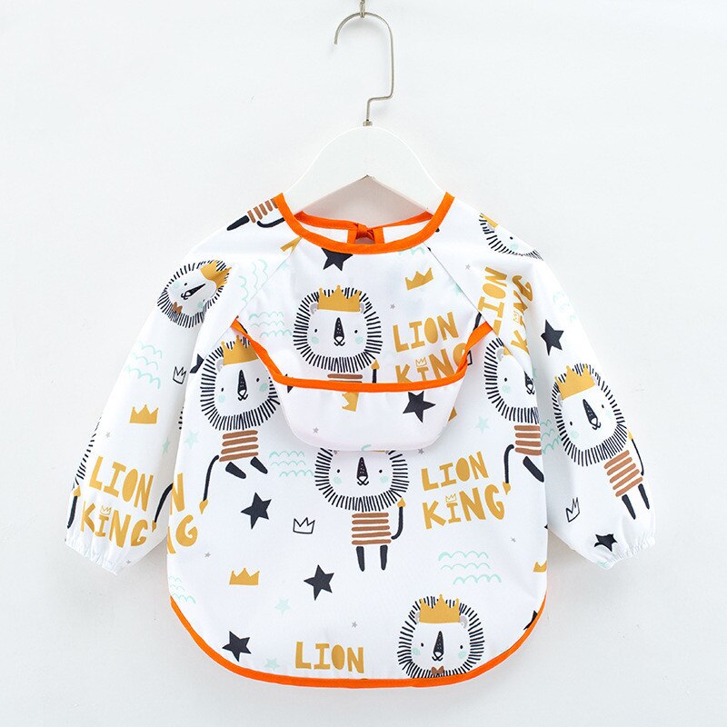 Bavoir imperméable à motif mignon de dessin animé pour bébé,vêtement avec poche pour le repas, tablier de peinture à manches longues pour enfant, lange pour le rôt, accessoire infantile pour manger,: 2Lion