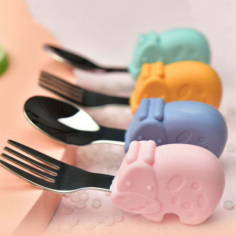 Soft Spoon for Baby Feeding Toddler Tableware Set Stainless Steel Utensil Cloud Toddler Dinnerware Cartoon Infant Spoon Fork