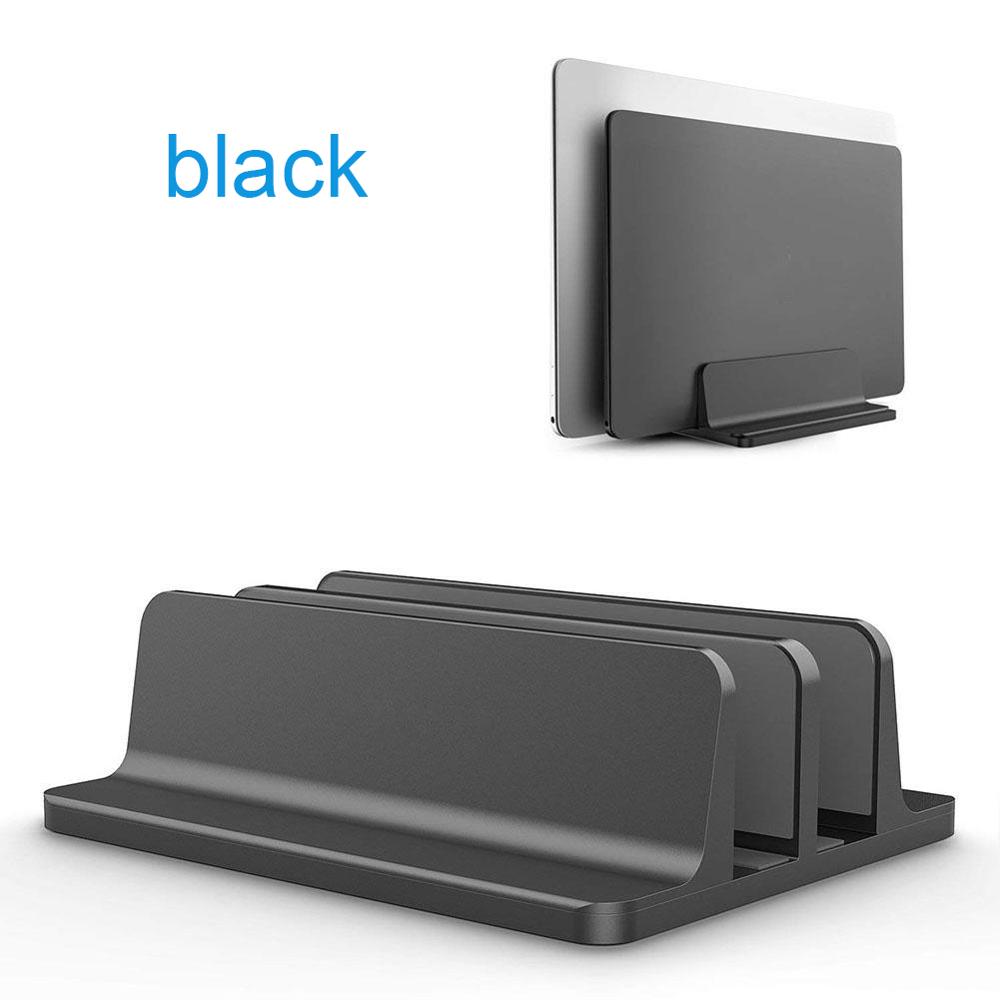 1/2 Ports Adjustable Aluminum Alloy Book Tablet Notebook Holder Standing Desk Laptop Stand Storage For Macbook Pro Air DELL iPad: 2 Ports Black