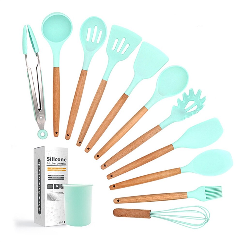 Cooking Utensils Set Heat Resistant Silicone Kitchenware Non-Stick Baking Utensil Kit Storage Box Kitchen Tool Accessorie 12 PCS: A