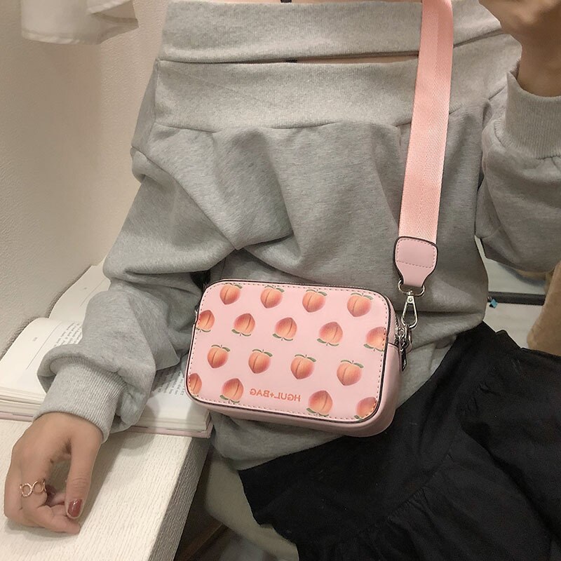 Fruitprint dames handtas kleine vierkante tas handtas model schoudertas meisjes messenger bag messenger bag: Perzikroze