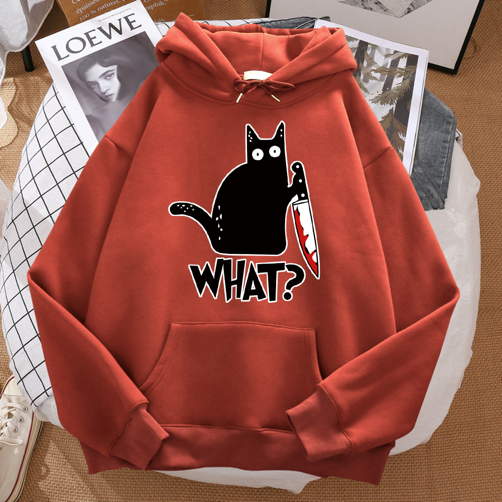 Que lindo pequeño gato negro sosteniendo un cuchillo hombres Sudadera con capucha calle polar Sudadera con capucha Hipster otoño sudadera Hip Hop ropa mujer: L / Gris