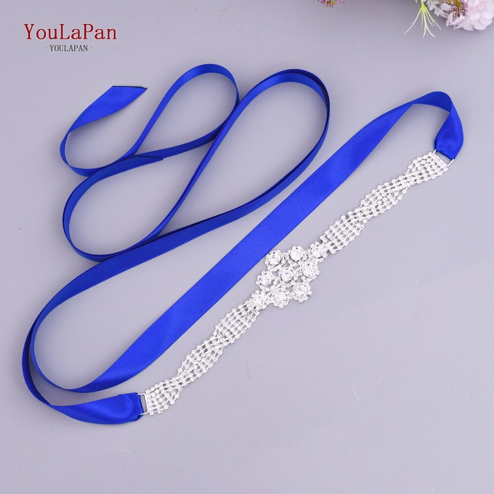 YouLaPan S98 Bling Bridal Belt Rhinestone Wedding Belt Dress Belt Luxury Dress Accessories Wedding Dress Accessories: Royal Blue ribbon