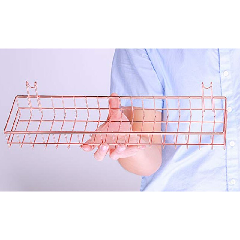 3 stk rosegull gitterkurv med kroker bokhylle utstillingshylle for vegggitter panel veggfeste arrangør og oppbevaringshylle stativ f