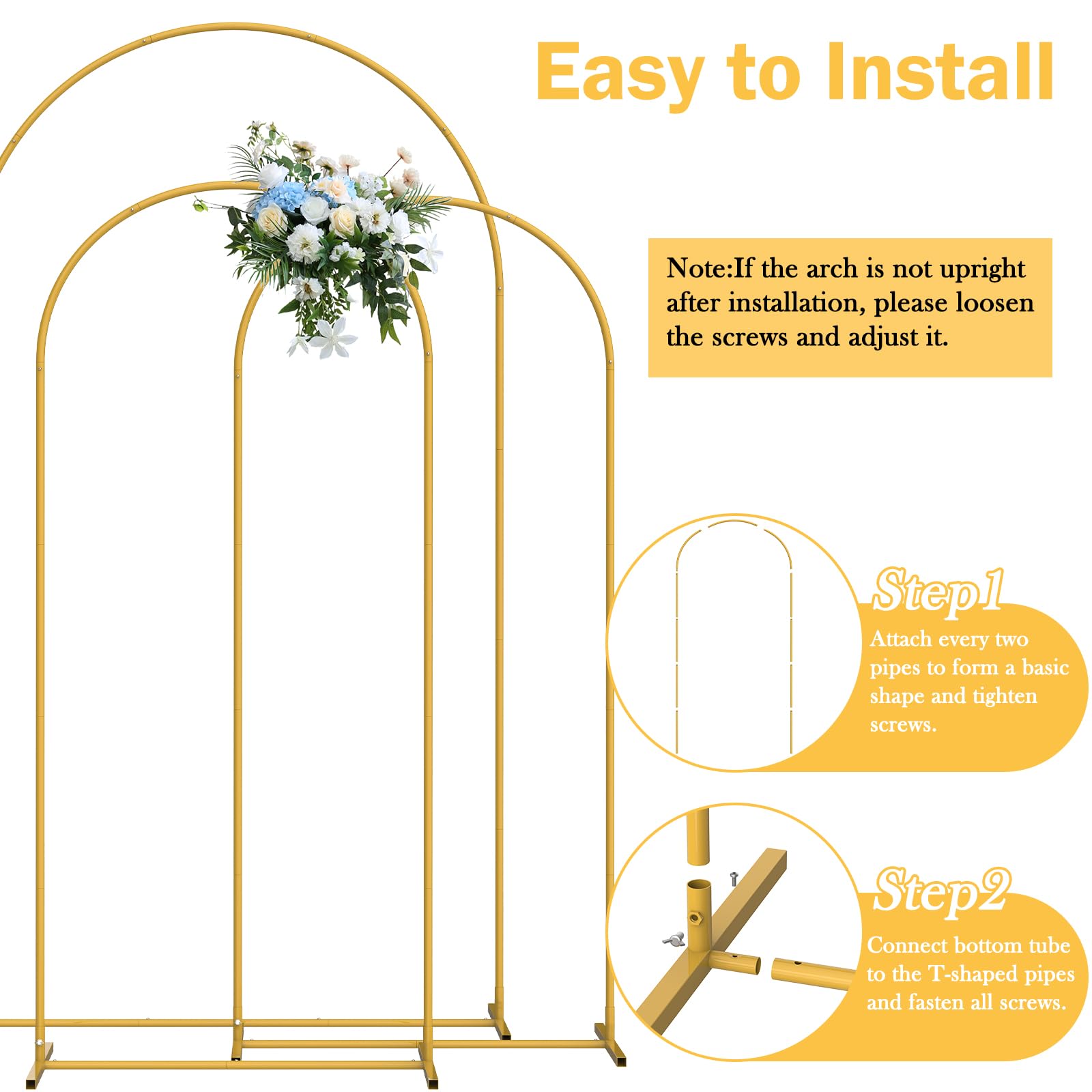 Juego de 1 pieza de soportes de arco de metal dorado para decoraciones de bodas y fiestas de cumpleaños (7,2 pies, 6,6 pies, 6 p
