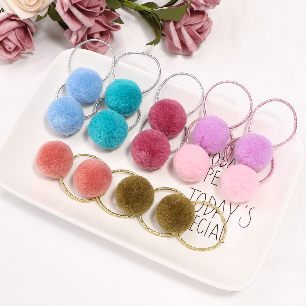 2 Stuks Leuke Baby Kleurrijke Pompoms Haarbanden Elastische Haar Ring Voor Meisjes Haar Tie Touw Kids Hoofddeksels Baby haar Accessoires