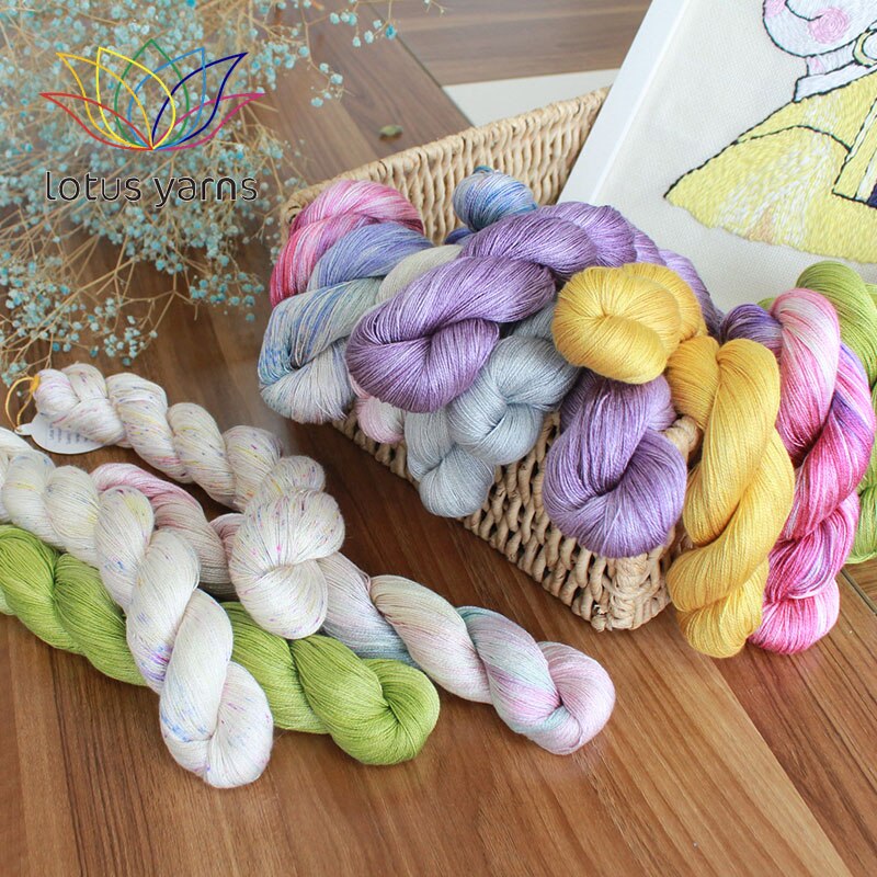 Madeja-hilo de seda pintado a mano, 50g, para tejer a mano, encaje de ganchillo, peso Natural, 22