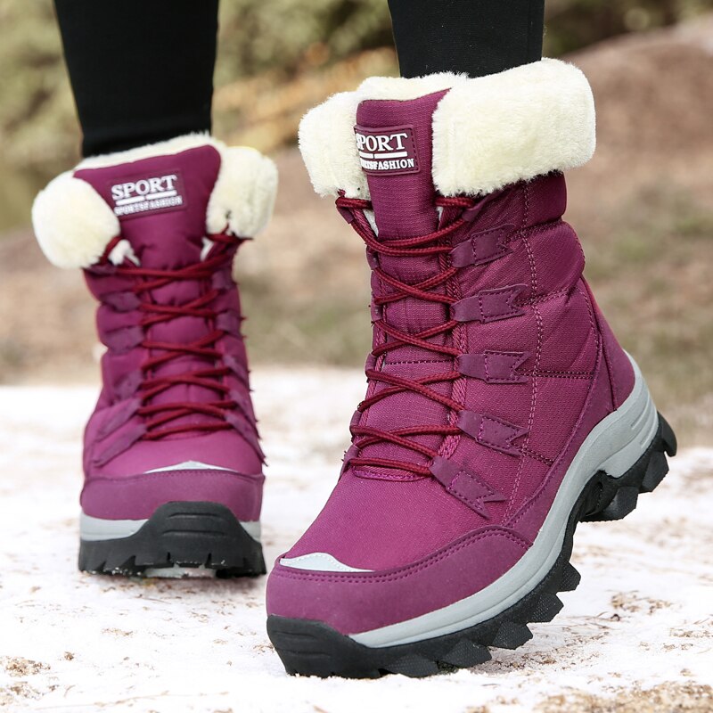 Bottes de neige imperméables pour femme, chaussures mi-mollet, chaudes et épaisses, à lacets, collection hiver