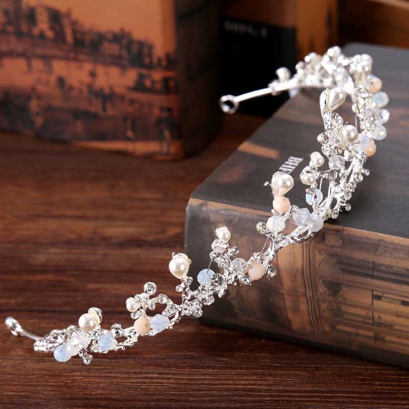 Wedding Jewelry Set For Bride Luxury Hair Jewelry Crystal Rhinestone Tiaras Hair Accessories Pearl Headpiece Leaf Tiara Headband