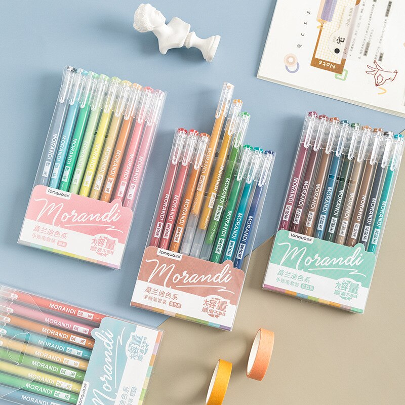 9 st morandi grå penna set multi färg gel bläck pennor vintage markör liner 0.5mm kulspets brevpapper kontor skola  a6037