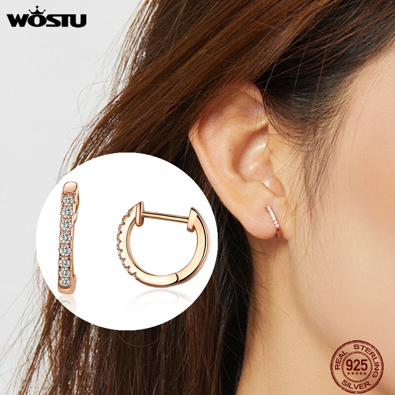 WOSTU 925 Sterling Silver & Gold Color Small Circle Hoop Earrings For Women Birthday Simple Noble Jewelry CQE498