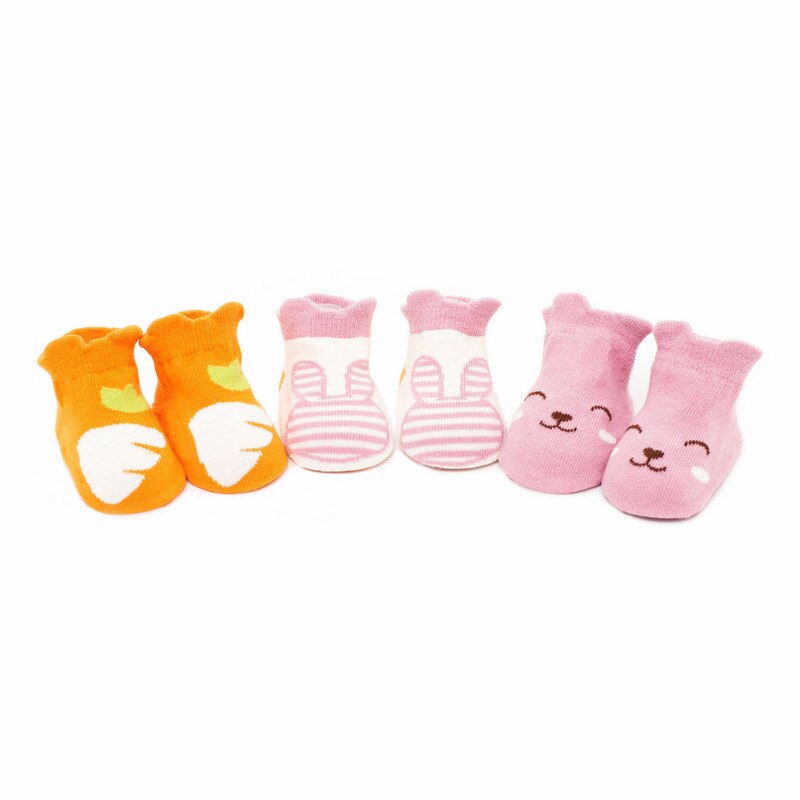 3 Pairs/Lot Baby Socks With Grip Kids Cute Stereo Animal Cartoon Loose Toddle Boys Girls Anti Slip Socks Floor Crawling Socks: Rabbit