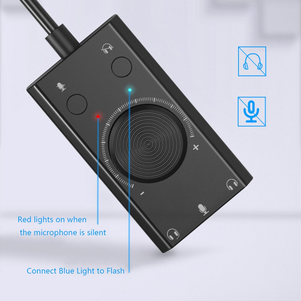 Tragbare USB Externe Soundkarte Stereo Mic Lautsprecher Headset Audio Jack 3,5mm Kabel Adapter Stumm Schalter Volumen Einstellung