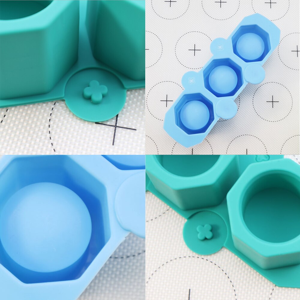 Molde para maceta de hormigón poligonal redondo geométrico de 3 agujeros, moldes de cemento para decoración de velas de aromaterapia de silicona