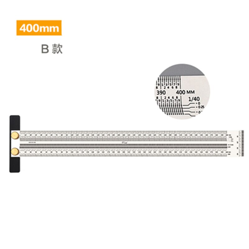 Hög precision skala linjal t-typ hål linjal rostfritt träbearbetning skribb markera linjemätare snickare mätverktyg: 400mm b