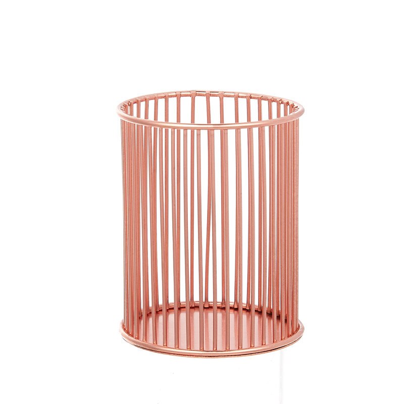 Office Desk Table Mesh Square Pencil Pot Cup Case Container Organizer Rose Gold Metal Pen Holder Home School Storage Basket: C-rose gold