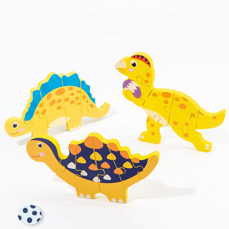 Dinosaur 3D Puzzle Early Educational Jigsaw Puzzle Cartoon Wooden Kids Toy for Boys Girls Montessori Toys