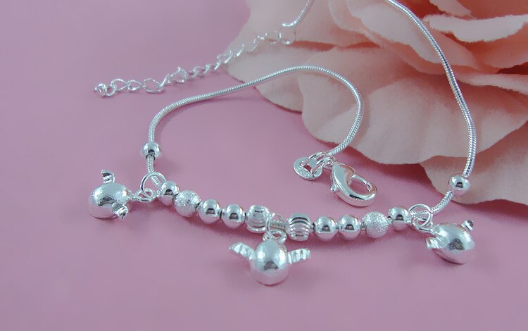 Dame 925 sterling sølv kæder,dejligt engle vedhæng runde perle ankelkæder,sommer kvinde pop fod smykker af sølv,bedste