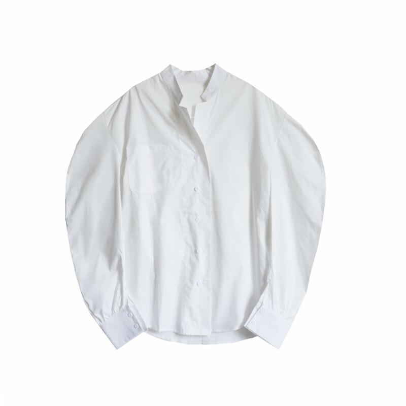 Xitao hvid bluse dame enkelt bryst fuldærmet efterår plus størrelse minority casual skjorte  zp3016: S