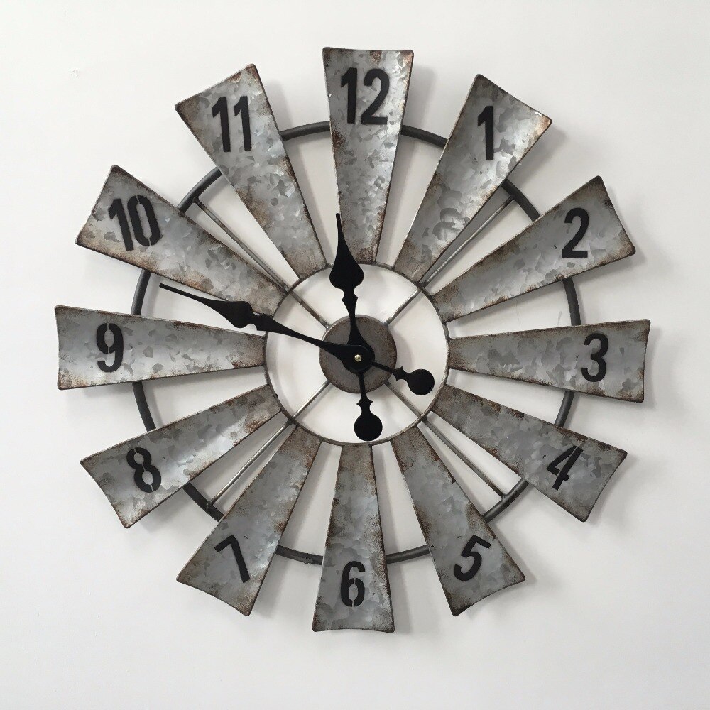 Reloj de pared decorativo de molino de hierro Industrial europeo grande 23 "/30"
