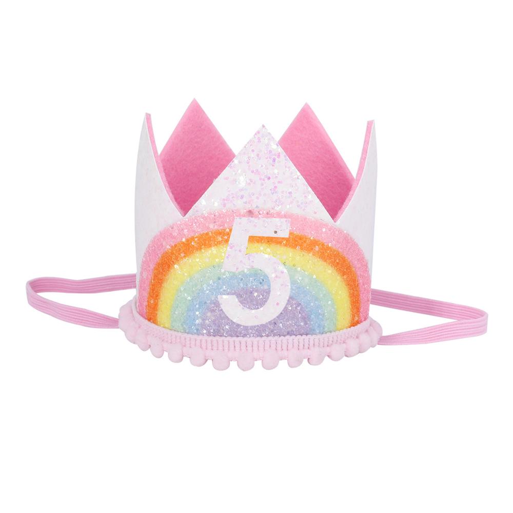 Chicinlife 1-8 år gammel regnbuebursdag kronehatt gutt jente bursdagsfest dekorasjon baby dusj hvitt måke bursdagshatt: 5