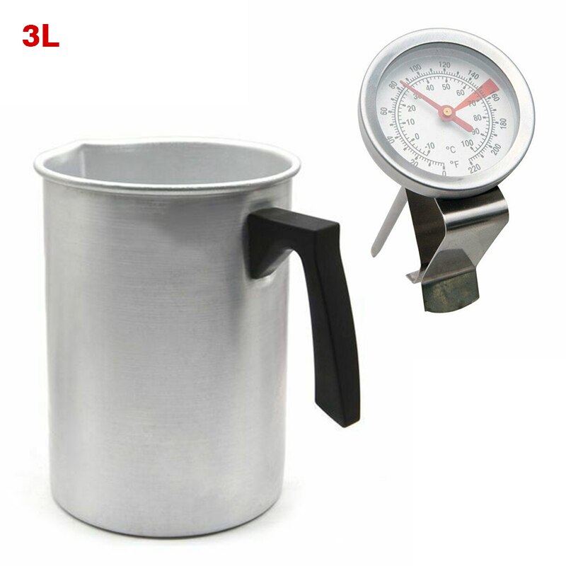 1.2L/3L Metalen Wax Smelten Pot Wax Kaars Chocolade Smelten Gieten Werper Kruik Pot Met-10 Tot 100 graden Thermometer: 3L