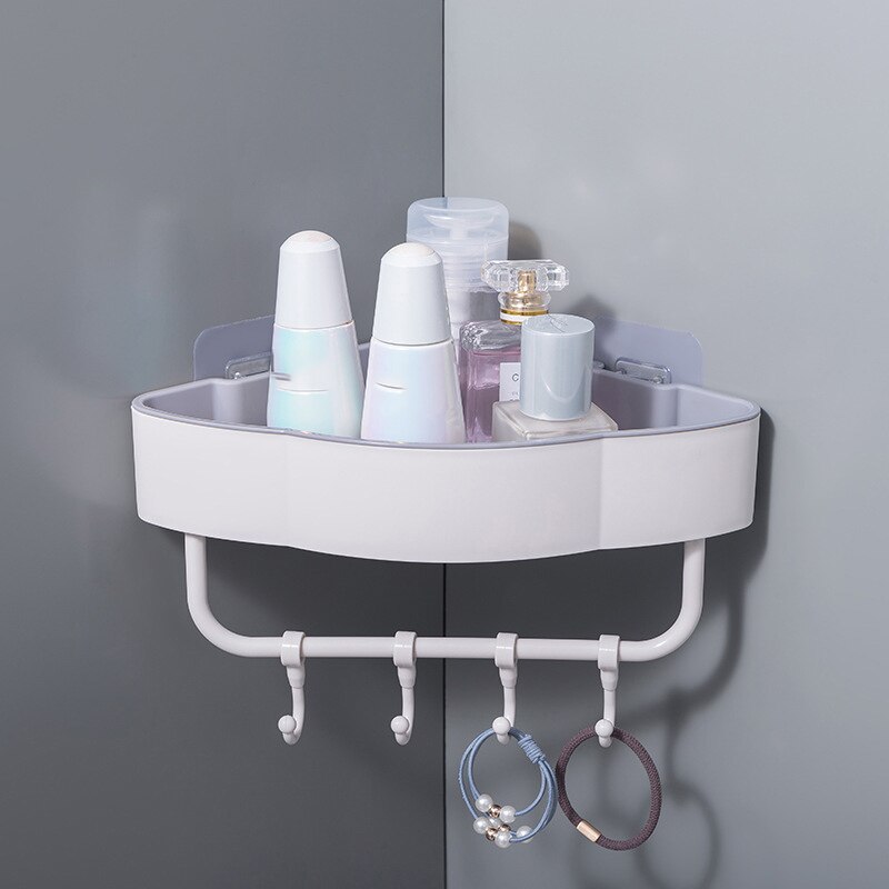 1pc gratis stansvägg hörn duschhylla med krok badrumshylla schampo duschhylla hållare kök förvaringsställ arrangör: Beige