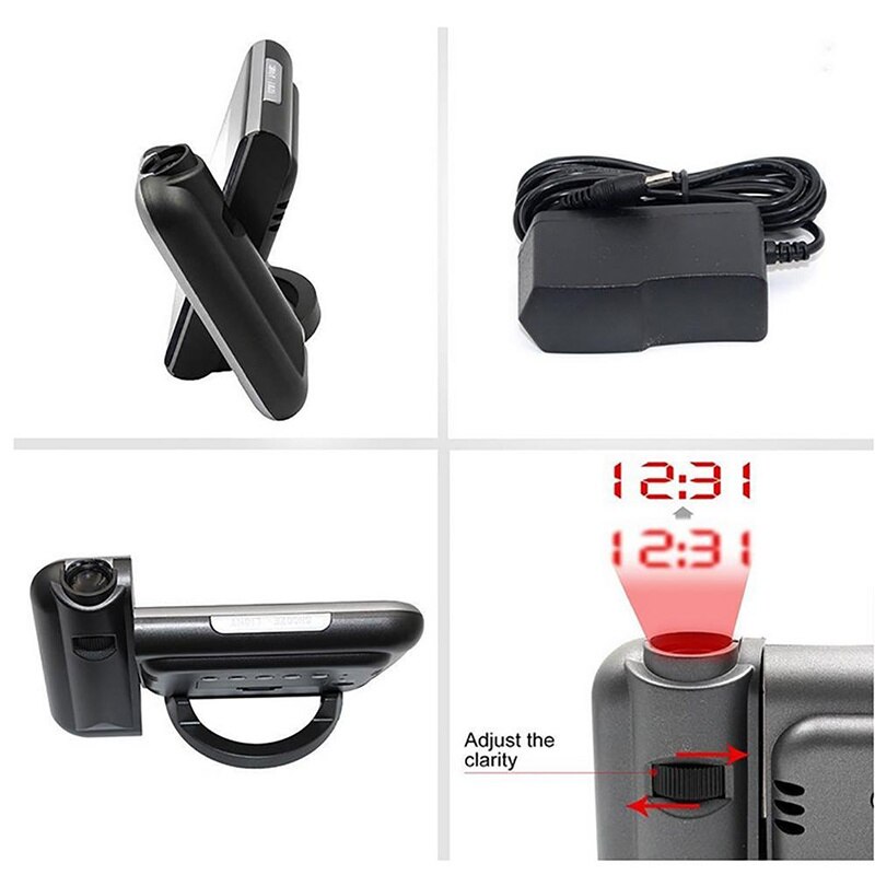 Digital LCD Projection LED Display Alarm Clock Weather Snooze Function Temperature Thermometer Humidity Table Kids Clock Decor