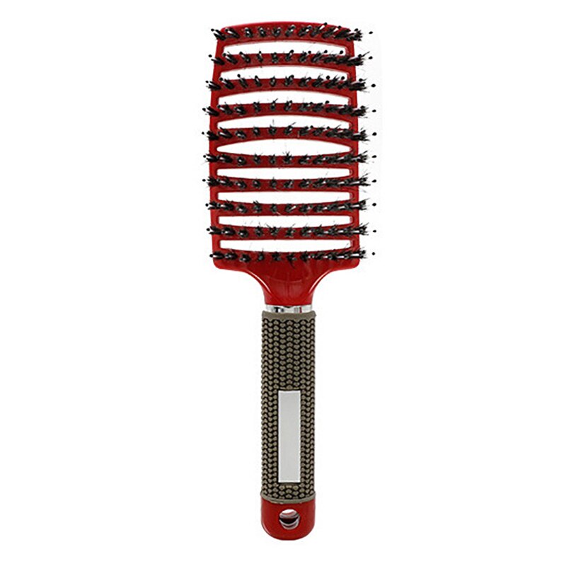 1Pcs Nylon Hair Brush Scalp Massage Comb Wet Curly Hair Care Bristle Anti-static Hairdressing Nylon Comb Wide Tooth Curved Comb: red with bristle