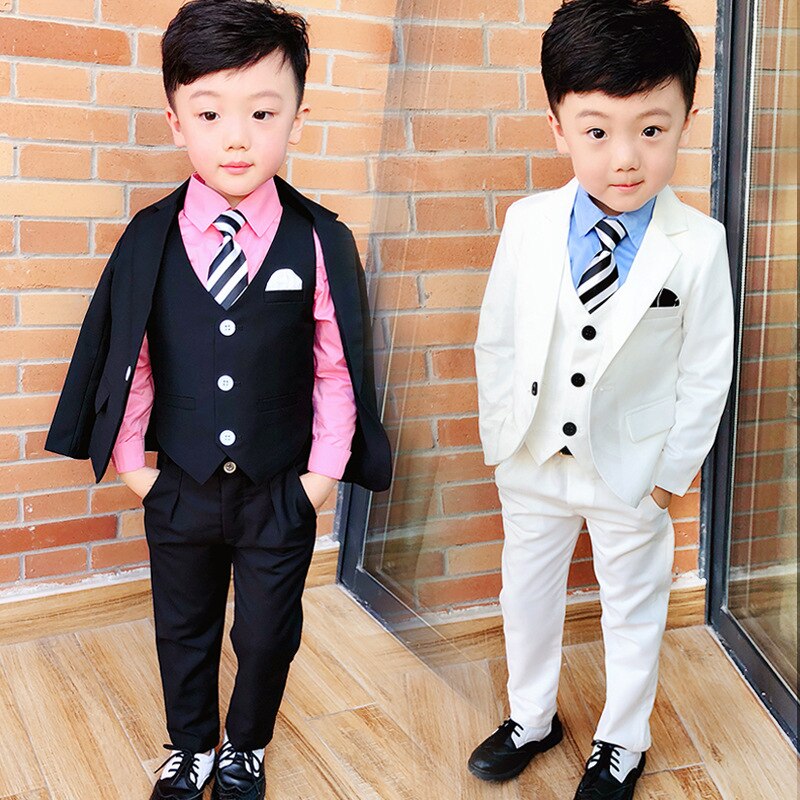 Children&amp;#39;s Formal Wedding suit Sets Boys navy Style Blazer Vest Pants 3pcs Outfits Kids Party Performance Costume