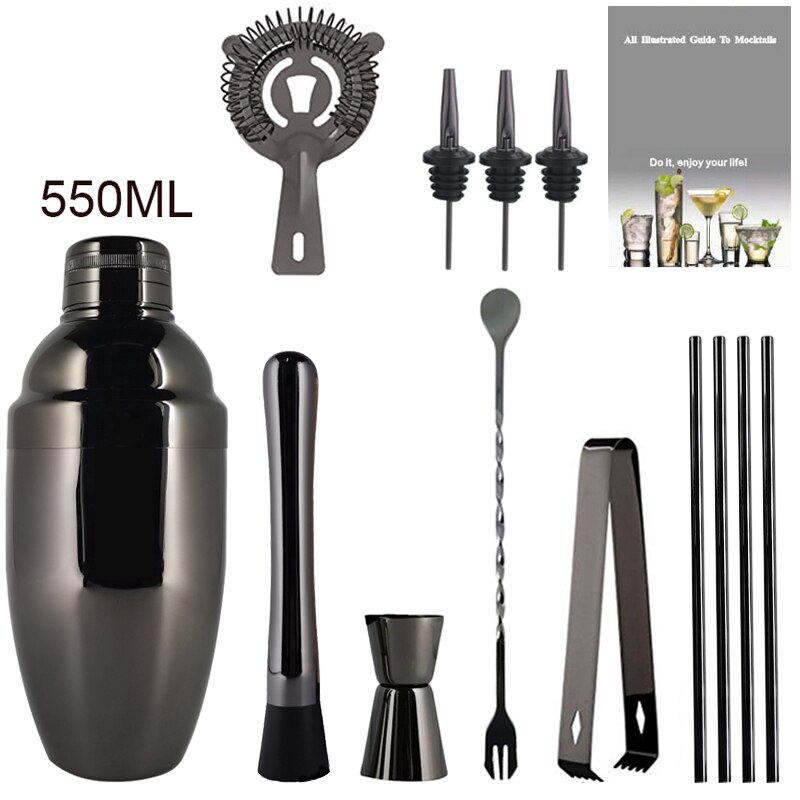 3-12Pcs/set Barware Set Stainless Bar 550ml 800ml/600ml Cocktail Shaker Set Bartender Kit Shakers Bar Tools Wine Accessories: B 550ML Set12