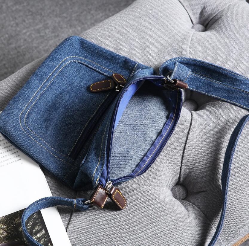 Voorzijde dubbele ritsen schoudertas katoen denim cross body bag lady jeans messenger bag vrouw kleine tas