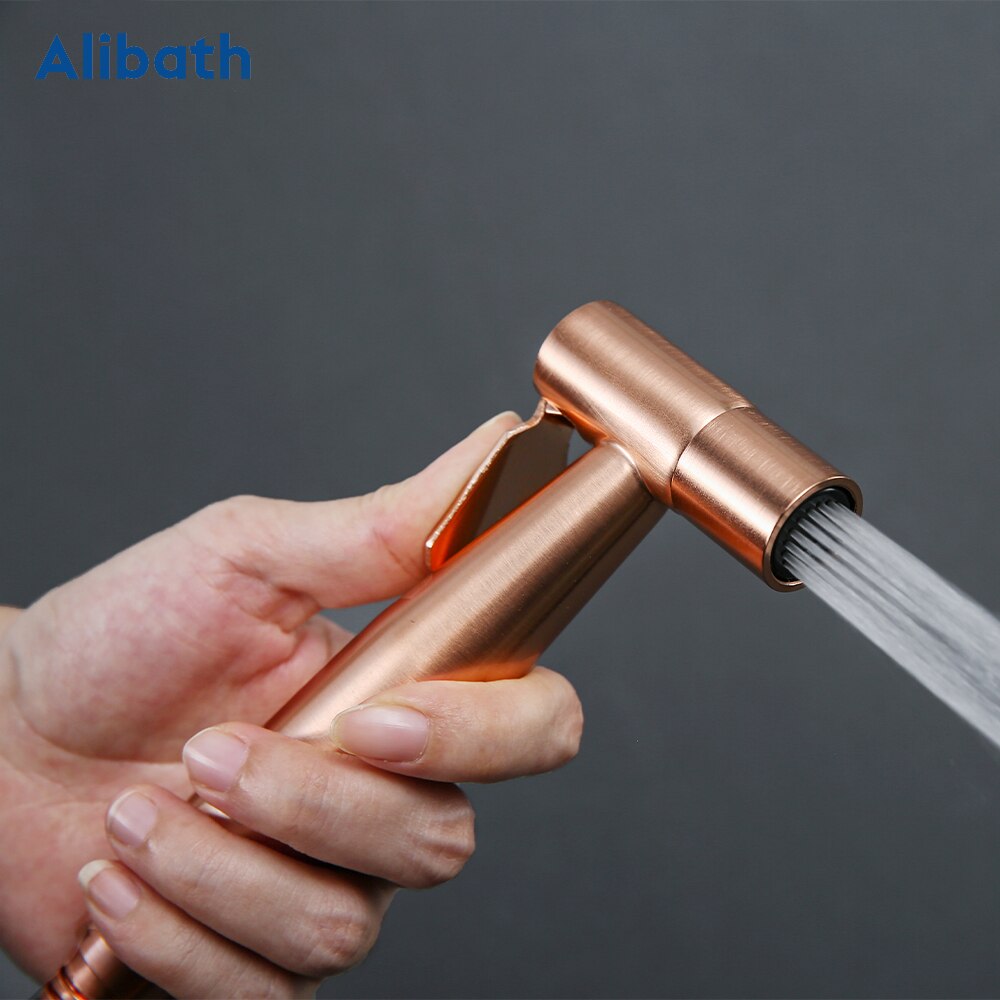 Brushed Rose Gold Douche Kit Hand Held Bidet Sprayer Stainless Steel Toilet Bidet Shattaf with Valve Jet Set Shower Head.