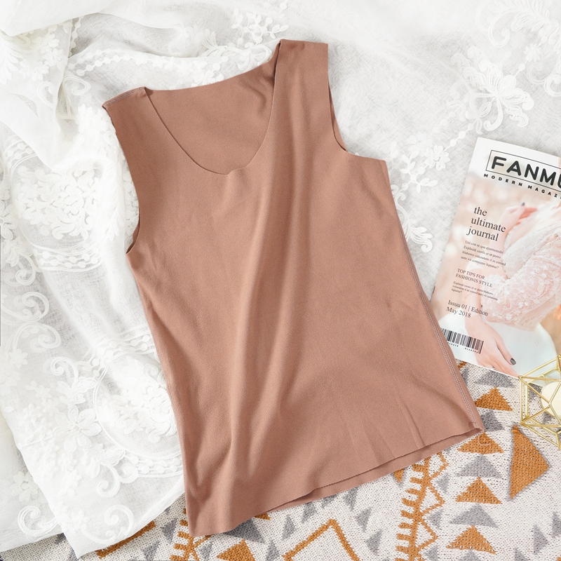 Women Winter Warm Underwear Thermal Inner Wear Vest XL-3XL Crew Neck Tank Tops Thermo Tops Sleeveless Body Slim Undershirt: XXXL / Brown