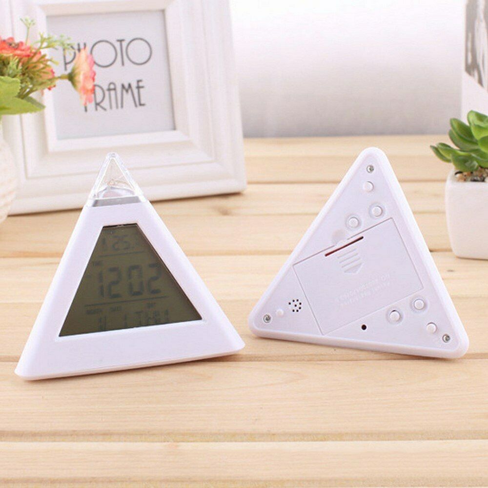 Lcd Wekker Nachtlampje Thermometer Digitale Wandklok Verwisselbare 7 Kleuren Kleurrijke Piramide Led Klok Home Decor Accessorier