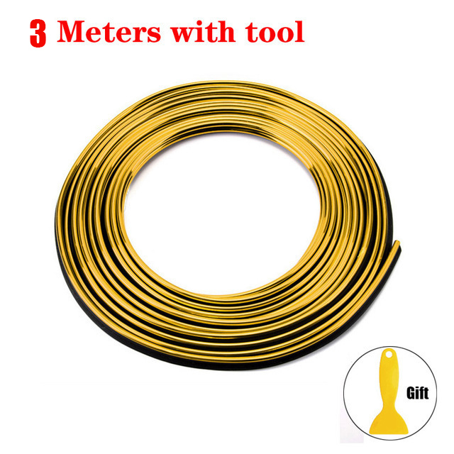 Moldura para decoración de coche, tiras flexibles, 1/3/5M, molduras interiores para coche, embellecedor de cubierta para salpicadero, puerta, borde, estilo Universal: Amarillo