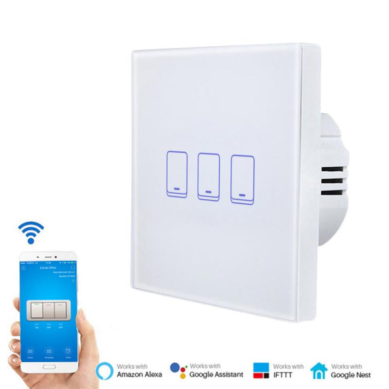 Graffiti Smart Switch Home Alexa Speaker Voice Control WiFi Remote Control Wall Touch Panel Switch EU Plug 1 2 3 Gang Home Light