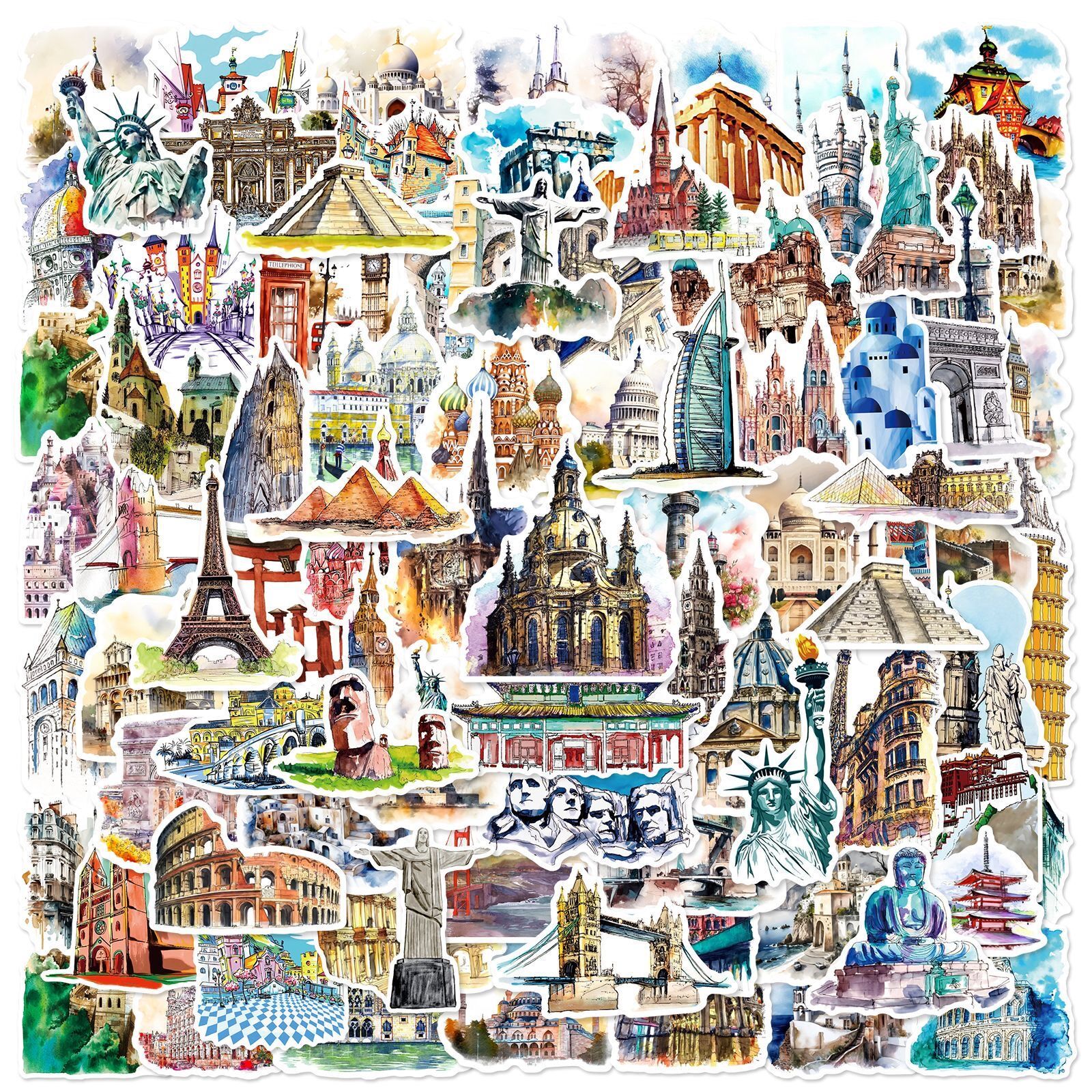 50/100PCS Mix Wereldberoemde gebouwen Reizen Stad Stickers Landmark Landschap Decals DIY Telefoon Bagage Laptop Skateboard Sticker: Fluorescerende Gele