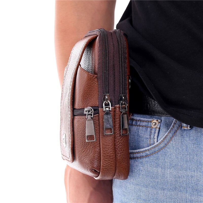 Retro Leather Men'S Waist Bag Outdoor Leisure Multifunctional Male'S Bags Wear Belt Mobile Phone Box For Man